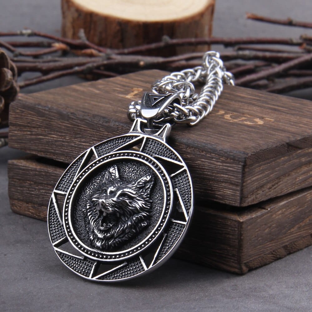 Necklace : Viking Wolf Hoofd Hanger - Roestvrij Staal - Zilverkleurig - Voor Heren in van Pantino