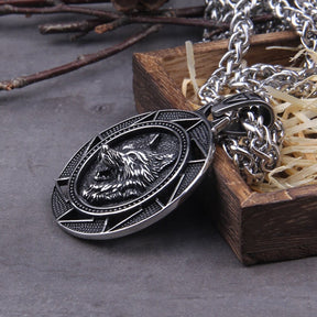 Necklace : Viking Wolf Hoofd Hanger - Roestvrij Staal - Zilverkleurig - Voor Heren in van Pantino