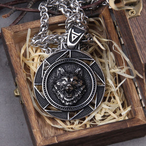 Necklace : Viking Wolf Hoofd Hanger - Roestvrij Staal - Zilverkleurig - Voor Heren in van Pantino