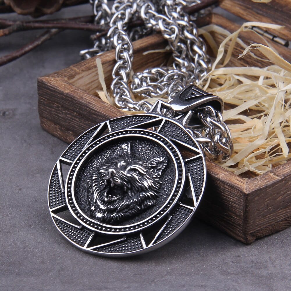 Necklace : Viking Wolf Hoofd Hanger - Roestvrij Staal - Zilverkleurig - Voor Heren in van Pantino