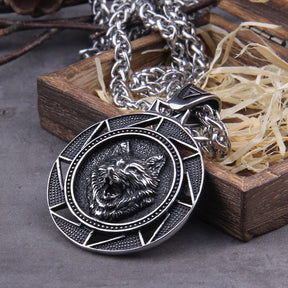 Necklace : Viking Wolf Hoofd Hanger - Roestvrij Staal - Zilverkleurig - Voor Heren in van Pantino