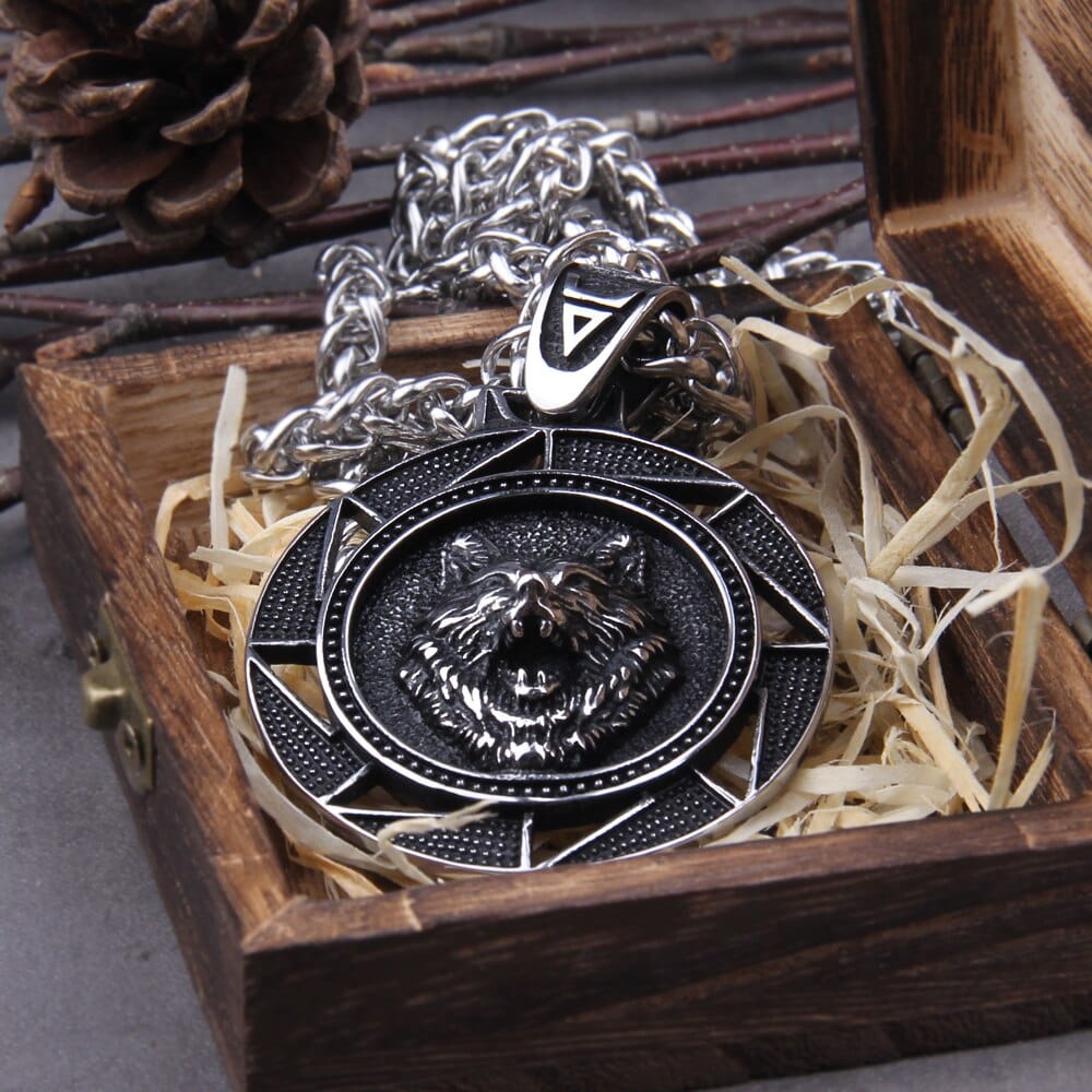 Necklace : Viking Wolf Hoofd Hanger - Roestvrij Staal - Zilverkleurig - Voor Heren in van Pantino