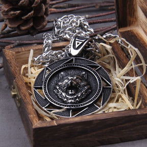 Necklace : Viking Wolf Hoofd Hanger - Roestvrij Staal - Zilverkleurig - Voor Heren in van Pantino