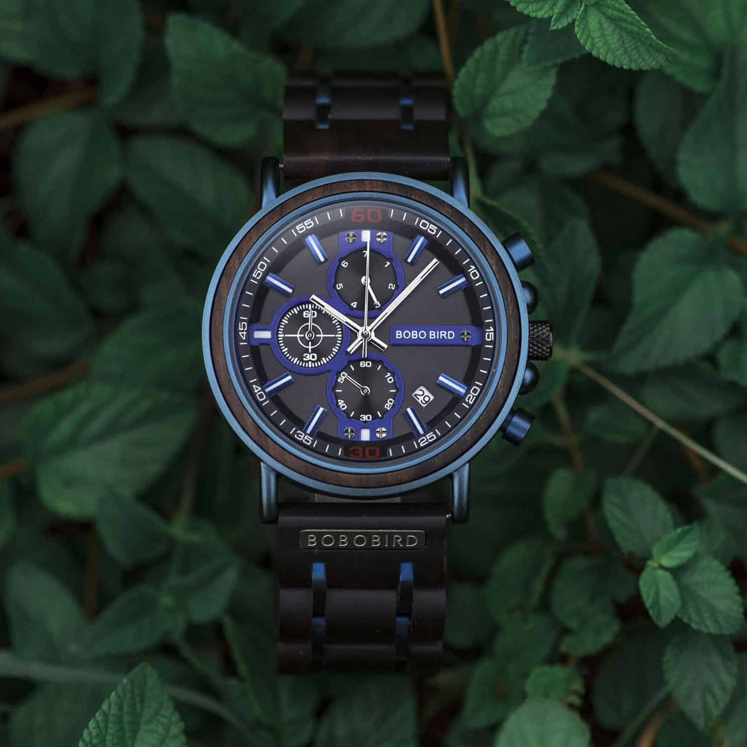 watches : Horloge Blauw - Houten Chronograafhorloge Roestvrij Staal in van Pantino