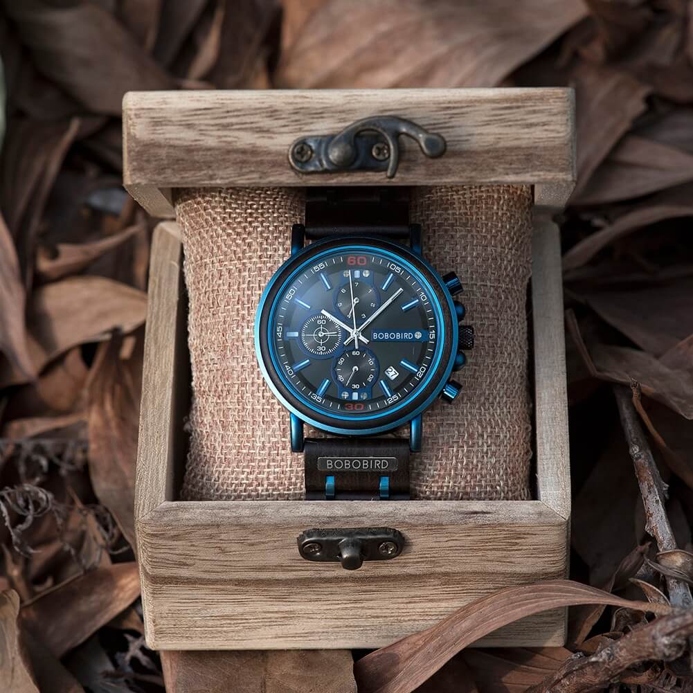 watches : Horloge Blauw - Houten Chronograafhorloge Roestvrij Staal in van Pantino