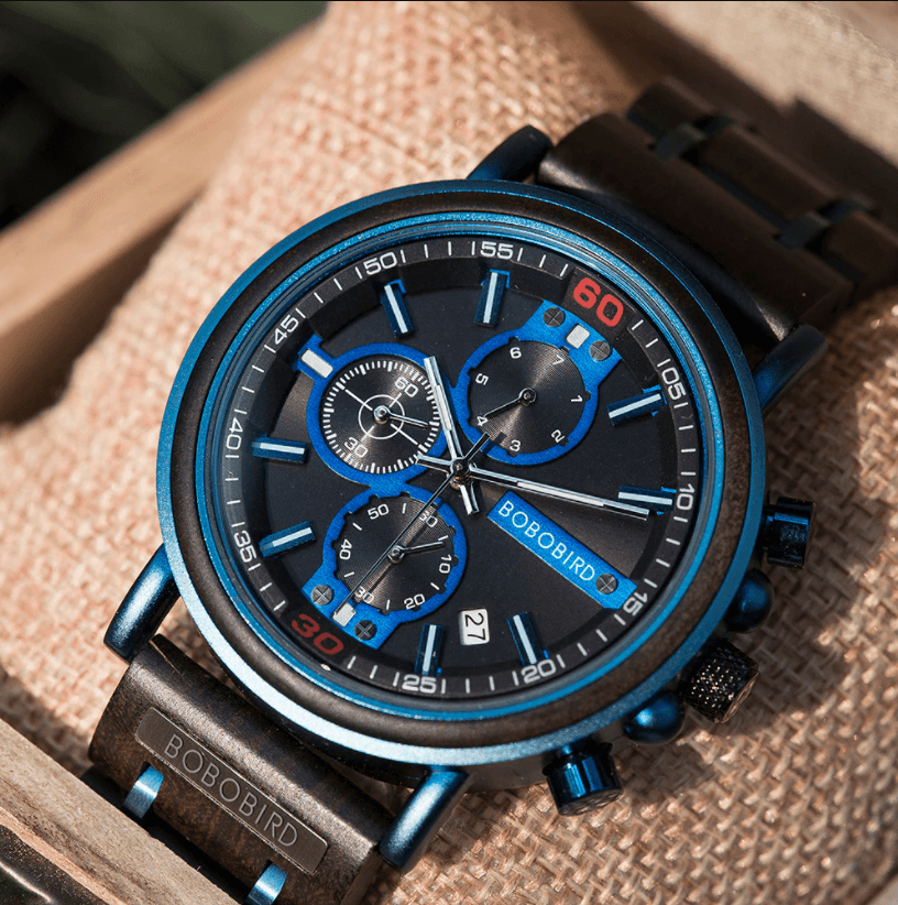 watches : Horloge Blauw - Houten Chronograafhorloge Roestvrij Staal in van Pantino