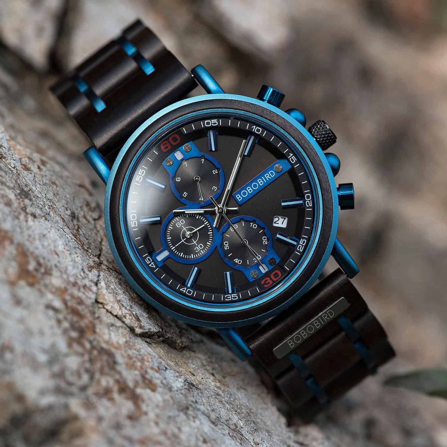 watches : Horloge Blauw - Houten Chronograafhorloge Roestvrij Staal in van Pantino