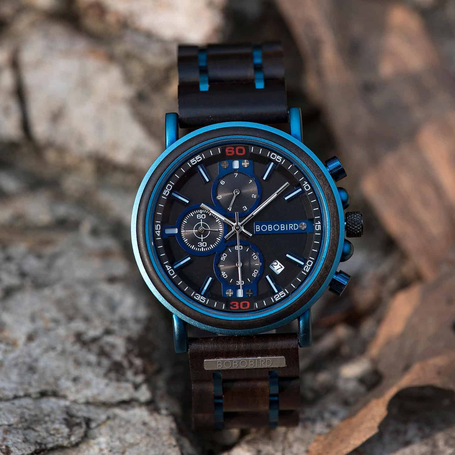 watches : Horloge Blauw - Houten Chronograafhorloge Roestvrij Staal in van Pantino