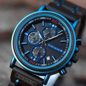 watches : Horloge Blauw - Houten Chronograafhorloge Roestvrij Staal in van Pantino