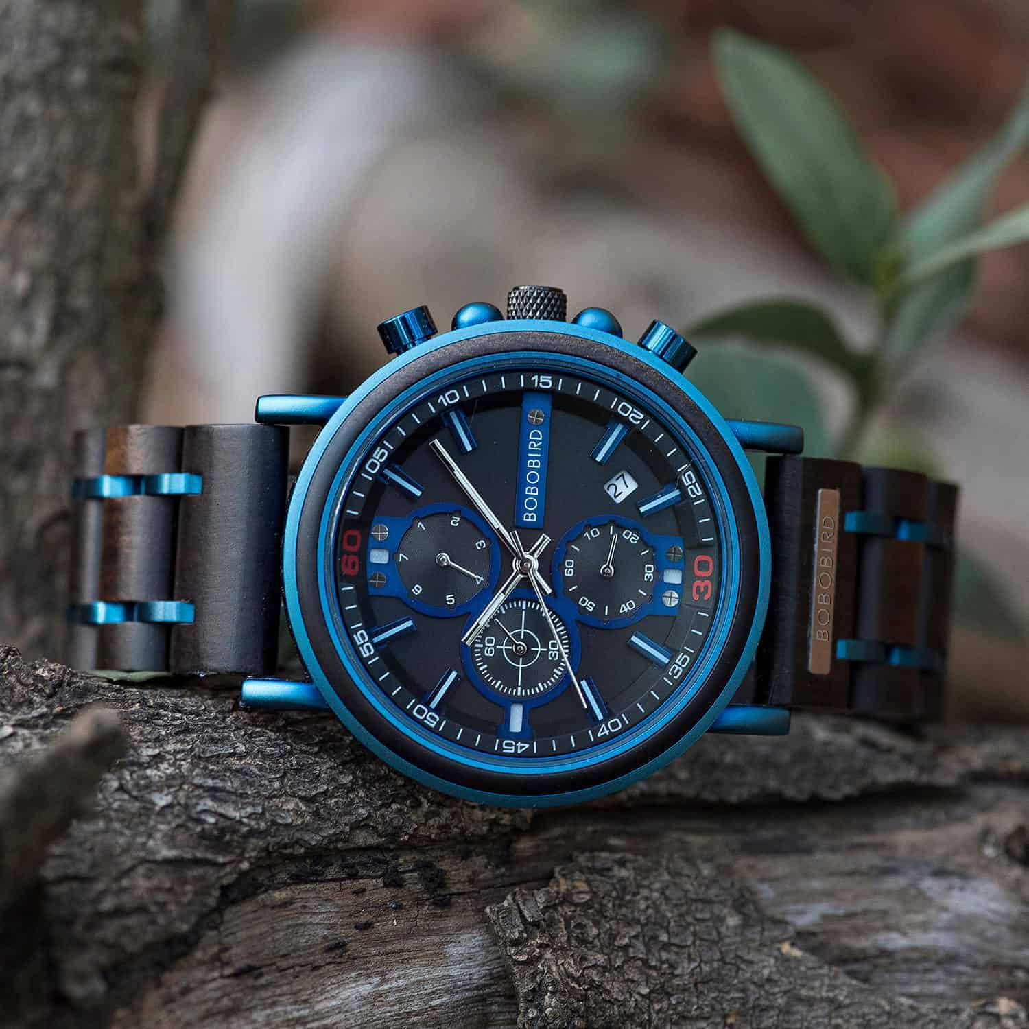 watches : Horloge Blauw - Houten Chronograafhorloge Roestvrij Staal in van Pantino