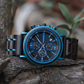 watches : Horloge Blauw - Houten Chronograafhorloge Roestvrij Staal in van Pantino
