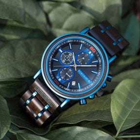 watches : Horloge Blauw - Houten Chronograafhorloge Roestvrij Staal in van Pantino