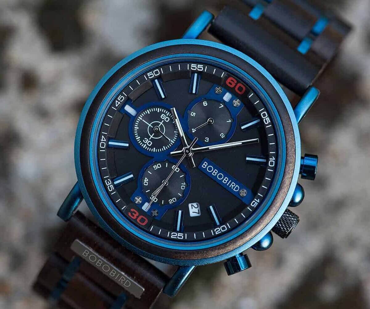watches : Horloge Blauw - Houten Chronograafhorloge Roestvrij Staal in van Pantino