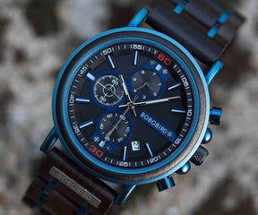 watches : Horloge Blauw - Houten Chronograafhorloge Roestvrij Staal in van Pantino