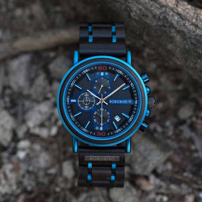 watches : Horloge Blauw - Houten Chronograafhorloge Roestvrij Staal in van Pantino