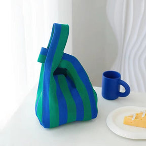 bags : WristBag - Gestreepte Geweven Draagtas Zwarte Koffie in Donkergroen-Blauw van Pantino