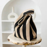 Sac poignet - Sac tissé rayé café noir