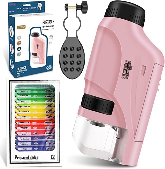 gadgets : PocketScope - Moedig Nieuwsgierigheid aan met de Draagbare Microscoop voor Jonge Ontdekkingsreizigers - Wit in Roze van Pantino