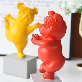 home & garden : Yoga Bulldog Beeldje - Geel in Rood van Pantino
