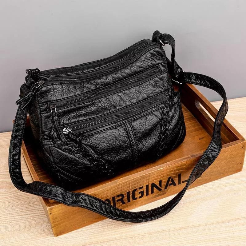 bags : Zachte Leren Tas - Indy - Bruin in Zwart van Pantino