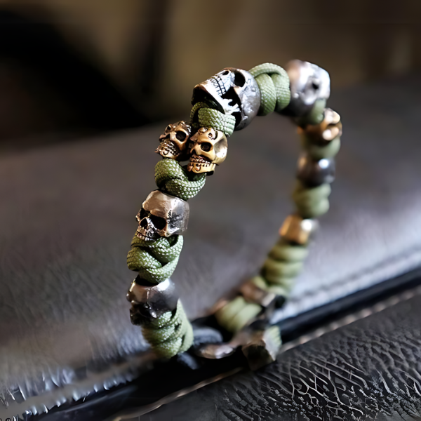 Bracelet : Schedel Paracord Armband Zilver - Leger Premium Stijl - Paracord in van Pantino