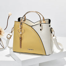 bags : Luxe Handtas Dames Wit Bruin - Tweekleurig Stijlvol Design - PU-Leer in Geel Wit van Pantino