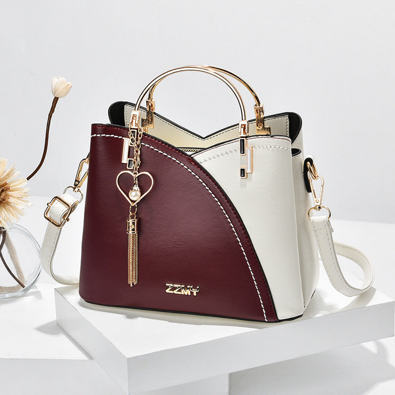 bags : Luxe Handtas Dames Wit Bruin - Tweekleurig Stijlvol Design - PU-Leer in Wijnrood Wit van Pantino
