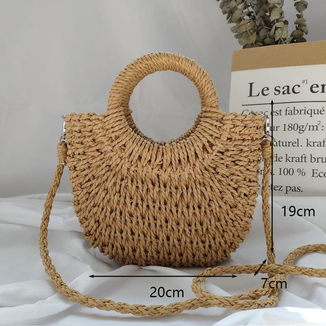 bags : Handgeweven Strooien Tas Beige in Khaki S (20*7*19cm) van Pantino