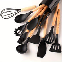 home & garden : Silicone 12-Delig Kookgerei Sets - Khaki in Zwart van Pantino