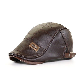 Flat Cap : Baret Heren Zwart - FlatCap - Retro Leren Hoed in Donkerbruin Zwart van Pantino