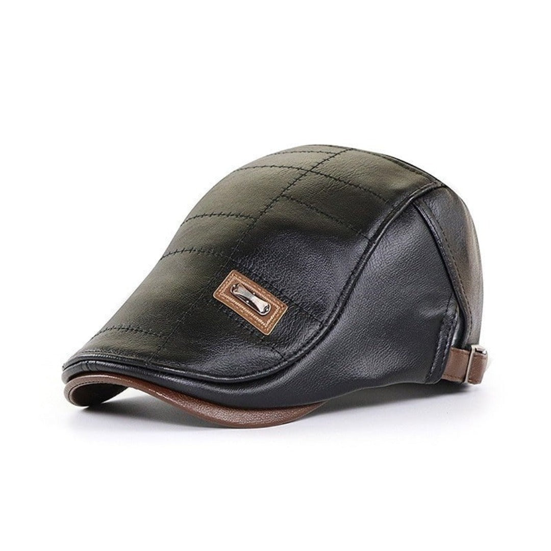 Flat Cap : Baret Heren Zwart - FlatCap - Retro Leren Hoed in Zwart Zwart van Pantino
