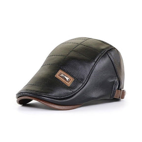 Flat Cap : Baret Heren Zwart - FlatCap - Retro Leren Hoed in Zwart Zwart van Pantino