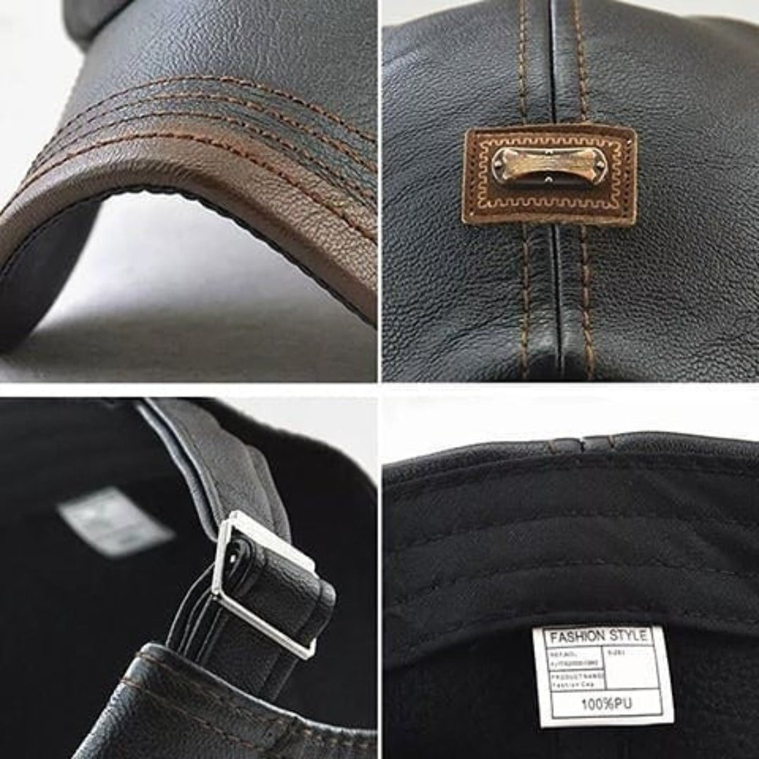 Flat Cap : Baret Heren Zwart - FlatCap - Retro Leren Hoed in van Pantino