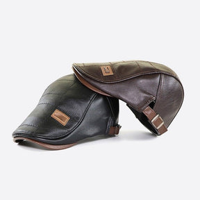 Flat Cap : Baret Heren Zwart - FlatCap - Retro Leren Hoed in van Pantino