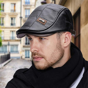 Flat Cap : Baret Heren Zwart - FlatCap - Retro Leren Hoed in van Pantino