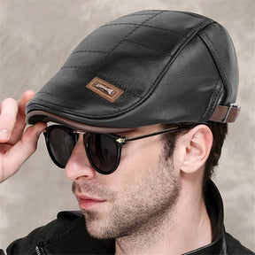 Flat Cap : Baret Heren Zwart - FlatCap - Retro Leren Hoed in van Pantino
