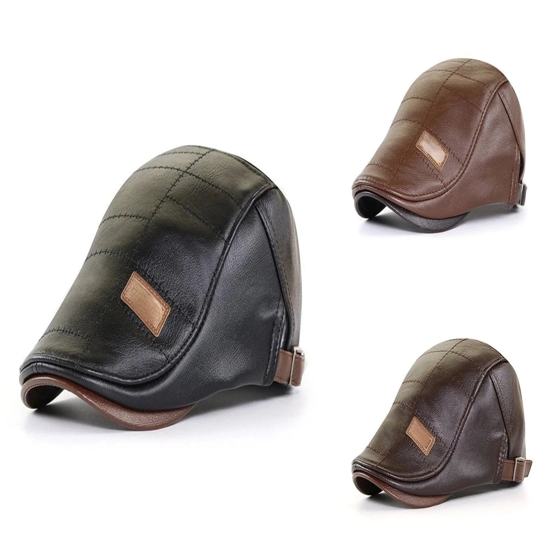 Flat Cap : Baret Heren Zwart - FlatCap - Retro Leren Hoed in van Pantino
