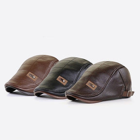 Flat Cap : Baret Heren Zwart - FlatCap - Retro Leren Hoed in van Pantino