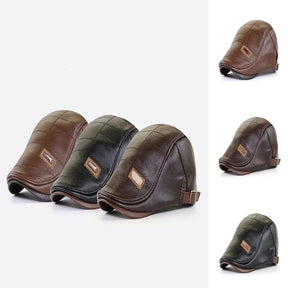 Flat Cap : Baret Heren Zwart - FlatCap - Retro Leren Hoed in van Pantino