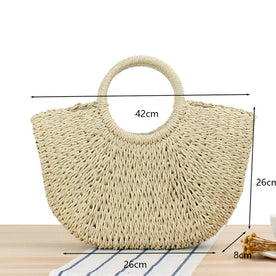 handbag : Handgeweven Strooien Tas Beige in Beige L (26*8*26*42cm) van Pantinoshop
