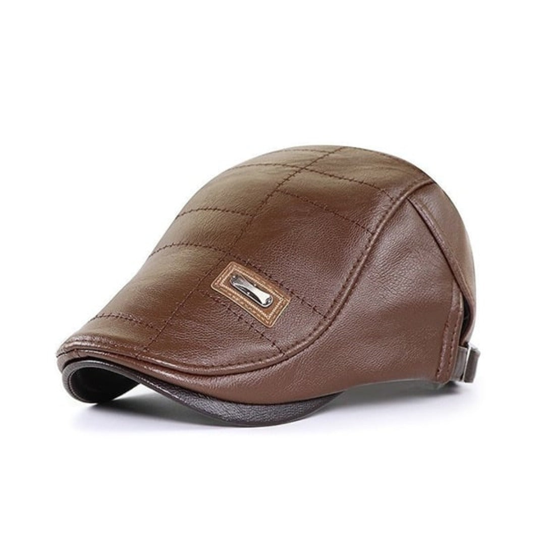 Flat Cap : Baret Heren Zwart - FlatCap - Retro Leren Hoed in Lichtbruin Zwart van Pantino