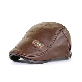 Flat Cap : Baret Heren Zwart - FlatCap - Retro Leren Hoed in Lichtbruin Zwart van Pantino