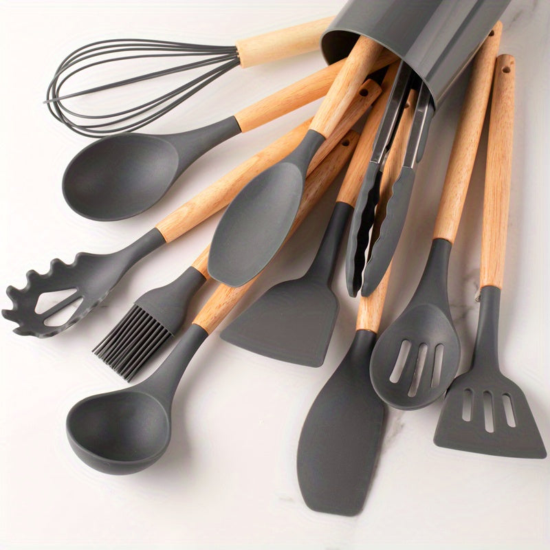 home & garden : Silicone 12-Delig Kookgerei Sets - Khaki in Donkergrijs van Pantino