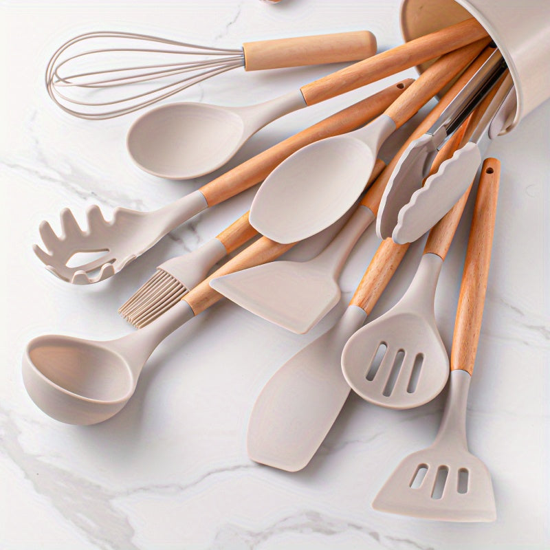 home & garden : Silicone 12-Delig Kookgerei Sets - Khaki in Khaki van Pantino