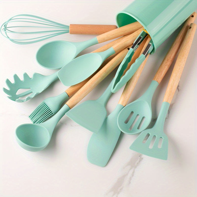home & garden : Silicone 12-Delig Kookgerei Sets - Khaki in Diepgroen van Pantino