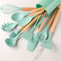 home & garden : Silicone 12-Delig Kookgerei Sets - Khaki in Diepgroen van Pantino