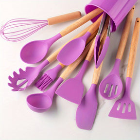 home & garden : Silicone 12-Delig Kookgerei Sets - Khaki in Paars van Pantino