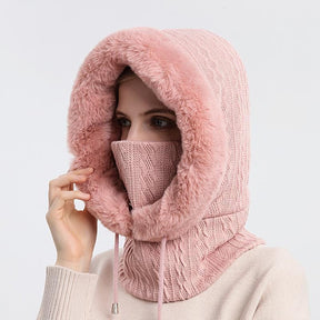Knitted Hat : Cap Grijs - KnittedHat - Winter Gebreide Capuchonset in Roze van Pantino
