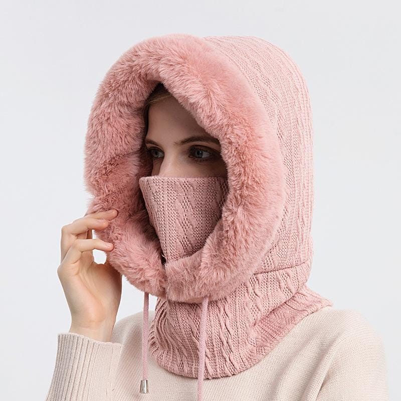 Knitted Hat : Cap Grijs - KnittedHat - Winter Gebreide Capuchonset in Roze van Pantino