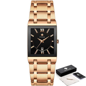 watches : Horloge Heren Volledig Goud - Luxe Quartz Polshorloge in Roos zwarte roos van Pantino
